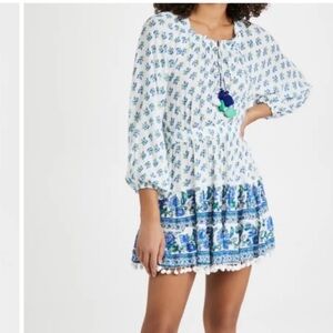 Blue Floral Peasant Mini Dress